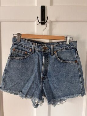 Levi's Light Blue Frayed Hem Denim Shorts